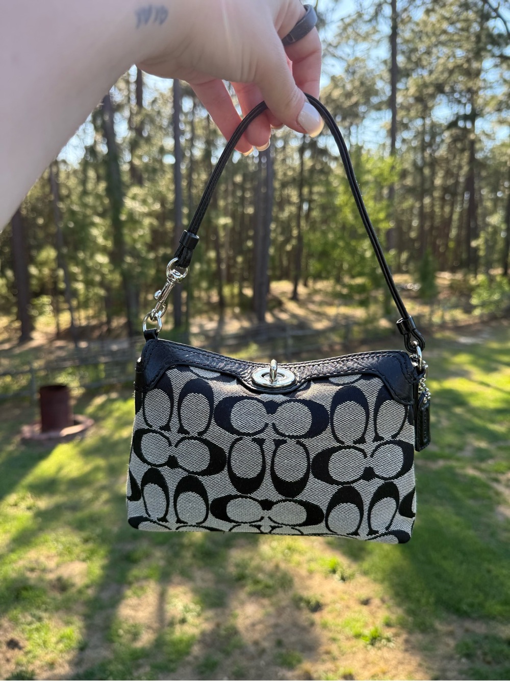 Coach Signature Jacquard Turn-Lock Mini Bag / Wristlet